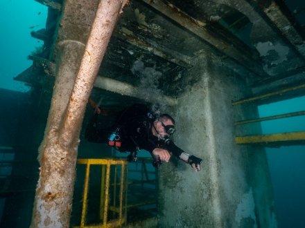 Diver exploring the Fairfield New Venture dive site in Orange Beach