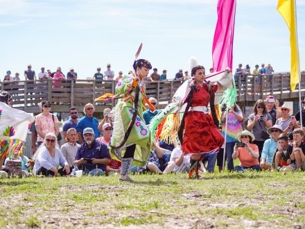 Poarch Creek Indians dance performance at Ballyhoo Festival in Gulf Shores