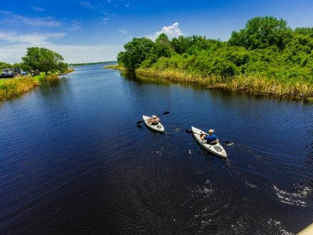 Visitors kayaking at Gulf State Park
