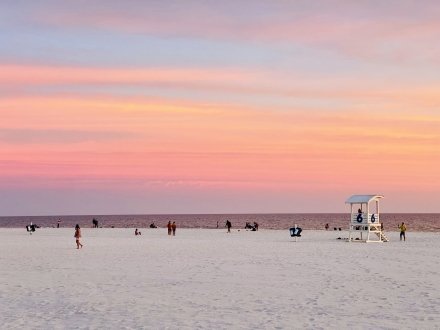 Pretty pink and orange sky over the beach