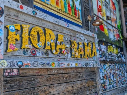 Sign at the iconic Flora-Bama beach bar in Orange Beach