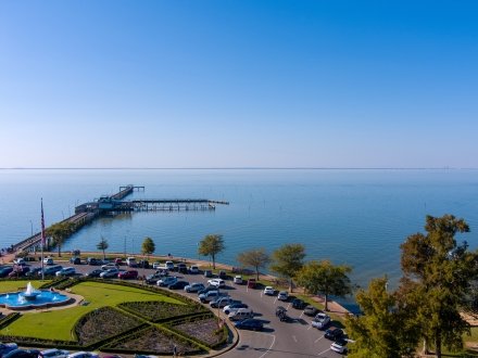 Aerial view of Mobile Bay and Fairhope Pier