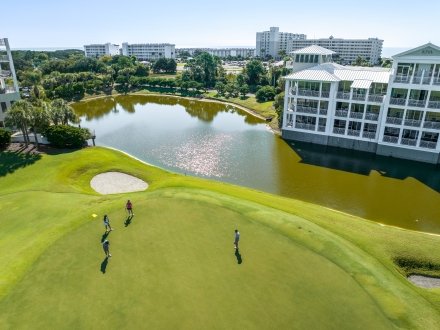Drone view of golfers playing at Kiva Dunes Golf Resort Fort Morgan