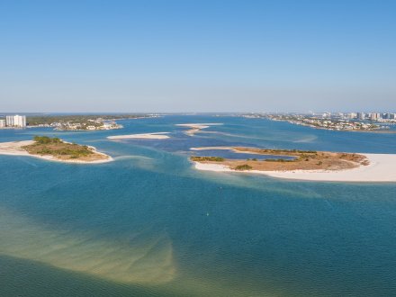 Aerial view of Bird & Robinson islands in Orange Beach