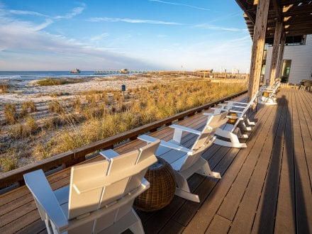 the beachfront porch at the lodge hotel in gulf shores