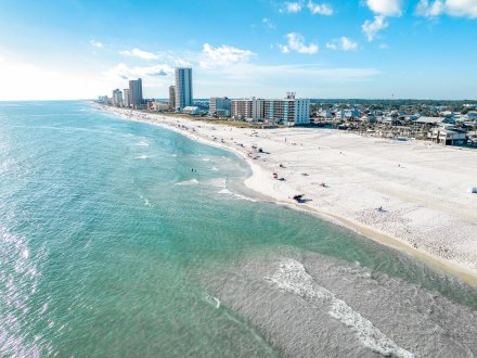 Aerial view of the beach in Gulf Shores, Alabama