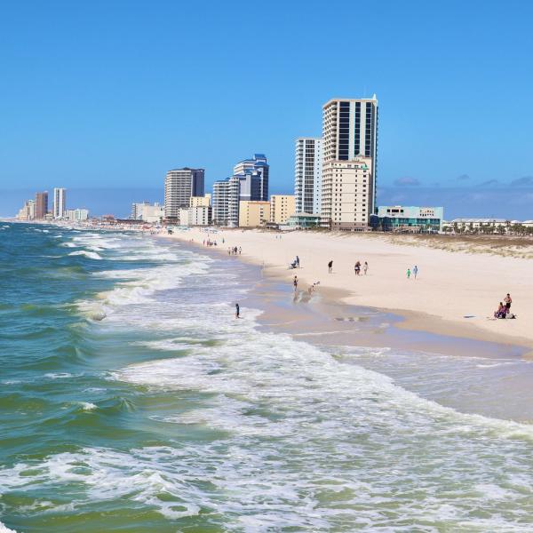view of Gulf Shores beach from Gulf State Park Fishing Pier