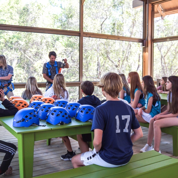 Kids getting ready to do the Ropes Course at Eco Center