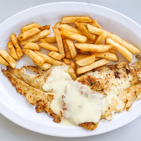 Crab crusted flounder at The Hammered crab Gulf Shores seafood restaurant