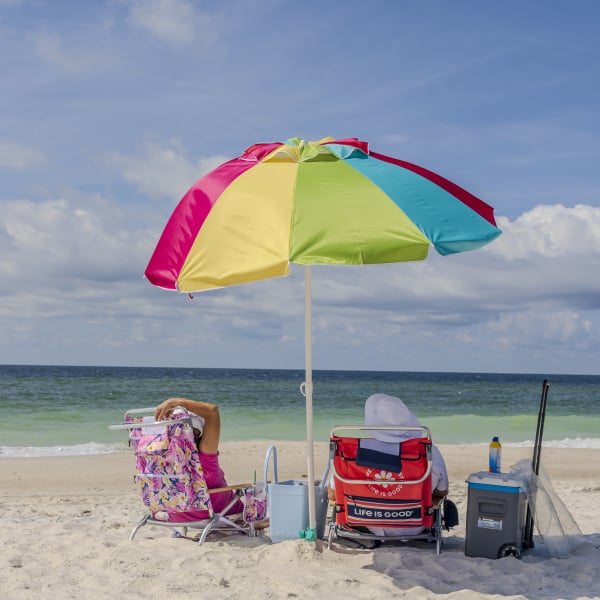 Beach chairs and beach umbrella