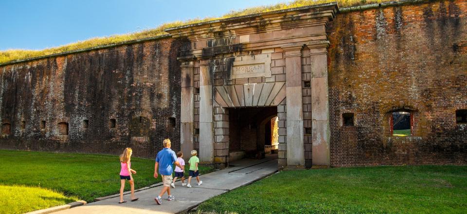 Family visiting Fort Morgan