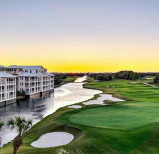 Aerial view of Kiva Dunes waterfront Golf Resort in Fort Morgan