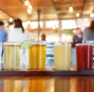 Flight of locally crafted beer at Big Beach Brewing in Gulf Shores